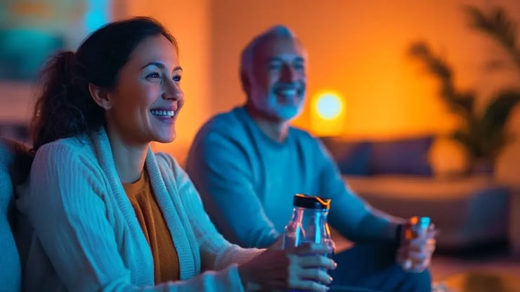Älterer Mann und Frau schauen Fernsehen