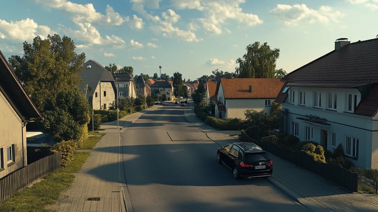Blick in Straße Wohngebiet mit DNS:NET Glasfaser verfügbar