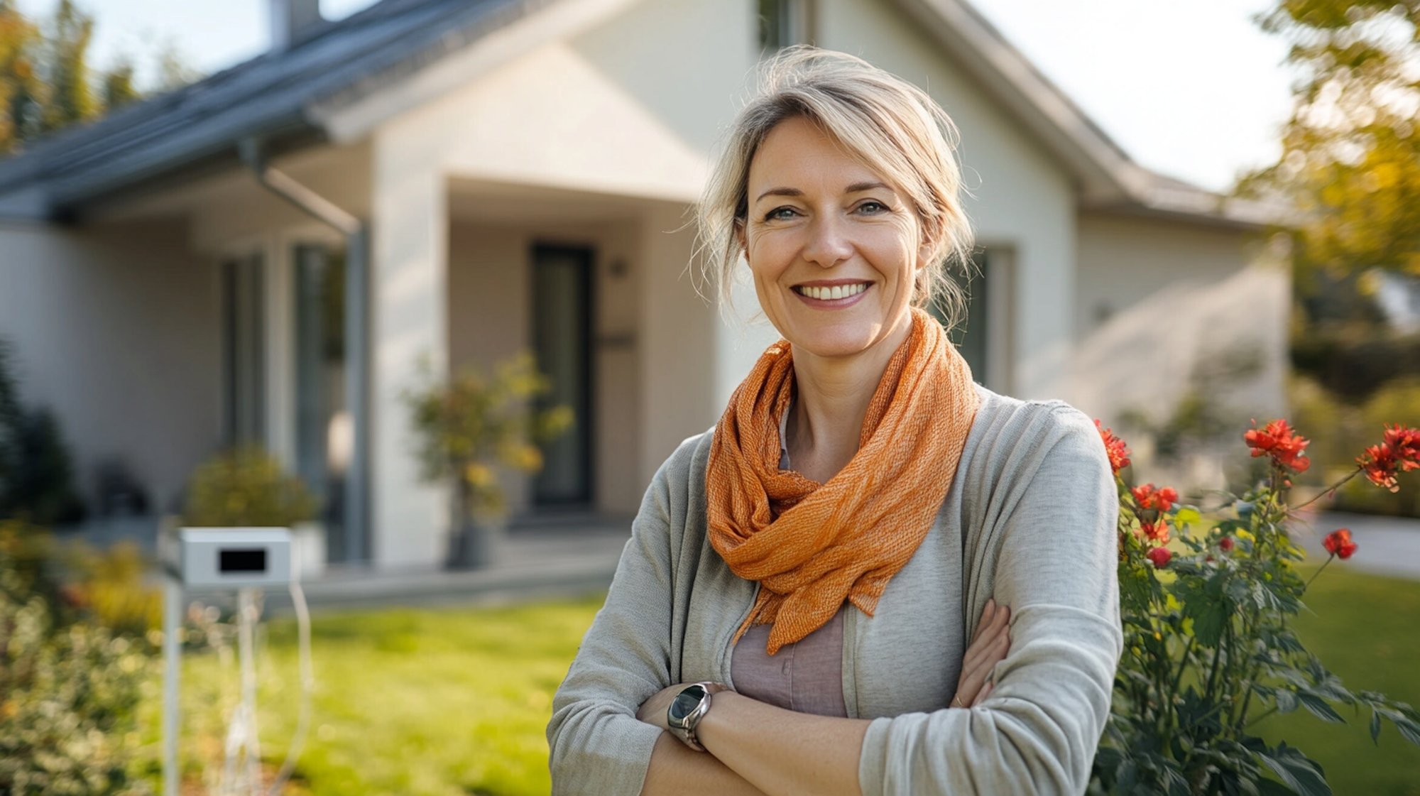 Haus-Eigentümerin mit Glasfaser-Anschluss der DNS:NET