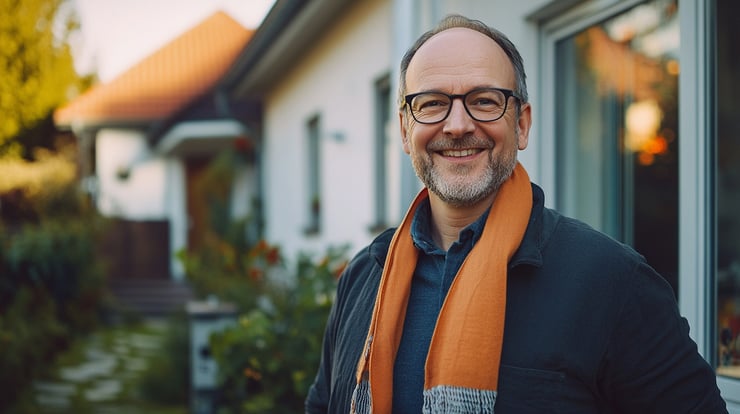 Mann mit Schal vor EFH