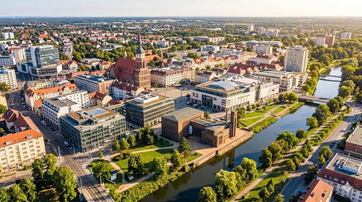 Stadtansicht Cottbus – Glasfaserausbau durch DNS:NET im Stadtgebiet Cottbus/Chóśebuz