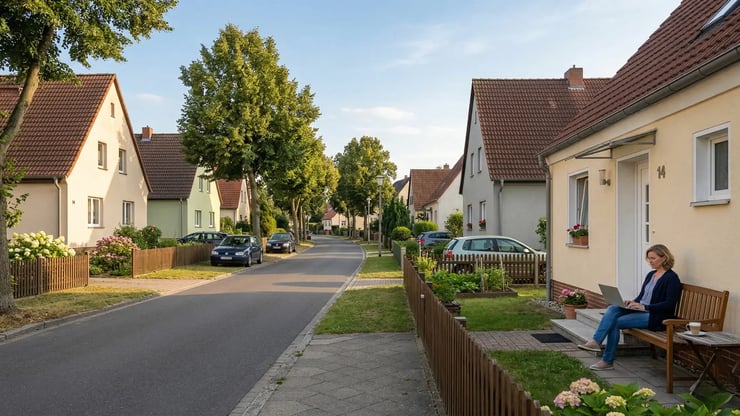 Wohnumfeld in Michendorf mit alltagsnaher digitaler Nutzung als Motiv für Glasfaser und VDSL