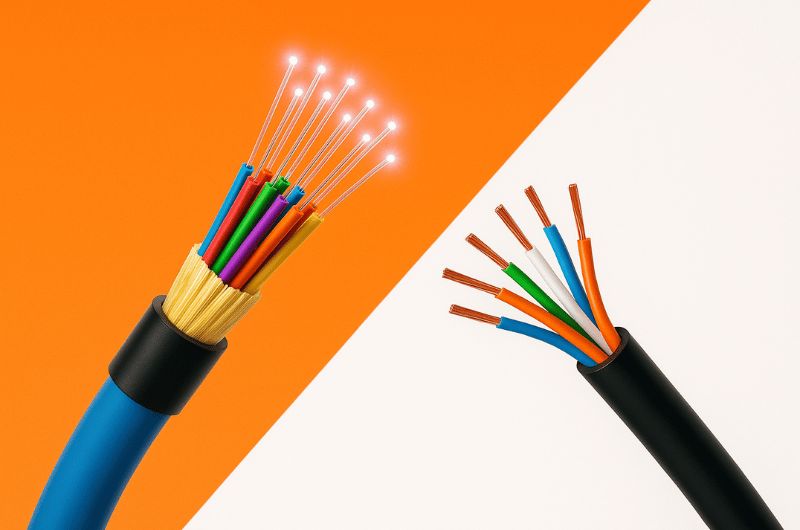 Glasfaserkabel und Kupferkabel