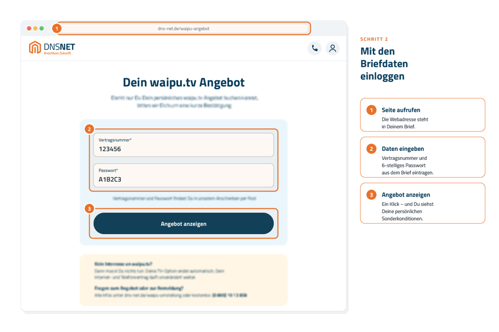 Login-Maske für das persönliche waipu.tv-Angebot